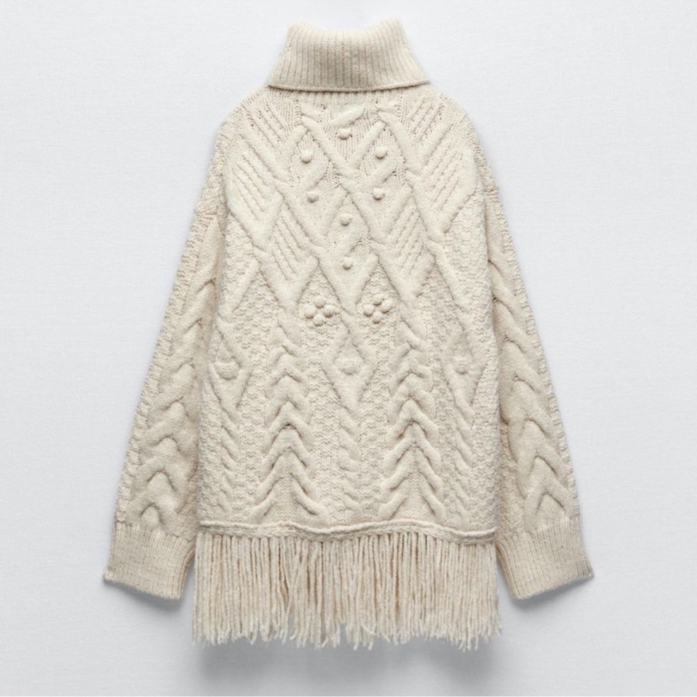 Zara Cream Cable Knit Turtleneck Sweater. L - Picture 8 of 11